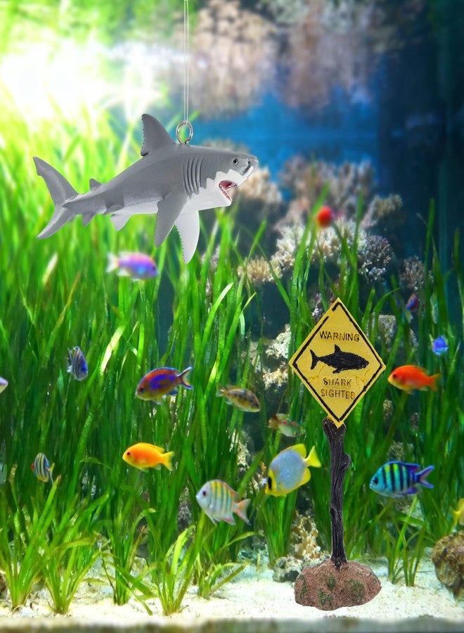 MHLLGN Fish Tank Decor Set, Plastic Great White Shark Statue with Floating Ball and a Warning Sign Decor, Fish Tank Decorations, Fish Aquariums Accessories, Aquarium Decor - Image 4
